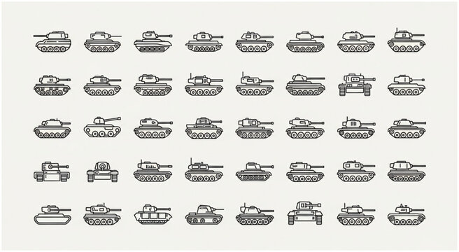 Collection of various tank illustrations, perfect for military and war-themed projects.