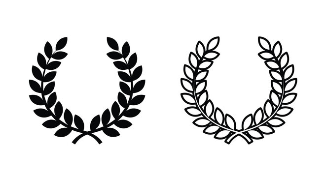 Two laurel wreaths depicted in a striking black and white silhouette