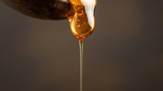 Honey drip macro showing viscosity and texture