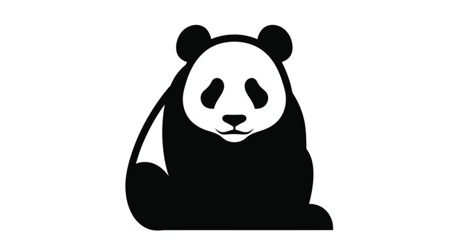 A charming black and white panda bear design presented as a silhouette