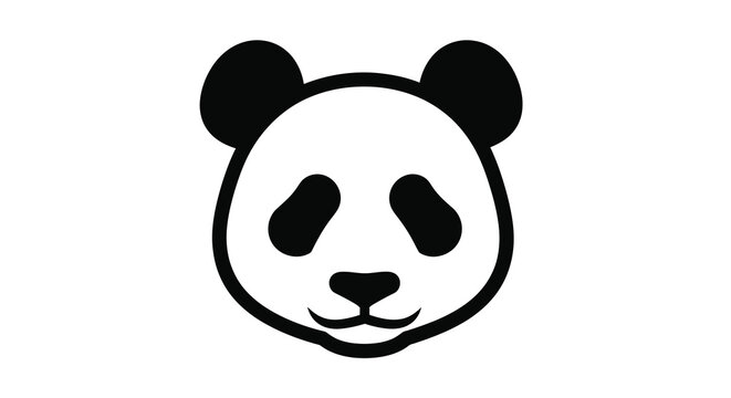 A striking black and white panda head illustration in bold silhouette