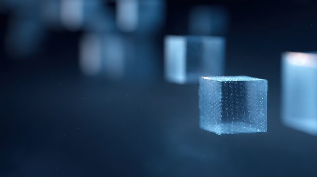 Blockchain data cubes connected with binary code digital ledger technology concept