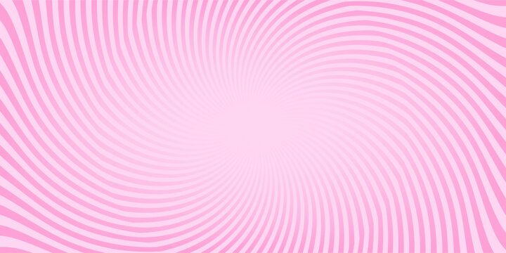 Twisted rays of rosy sunset. Vortex pinwheel pattern. Pink circus, carnival or festival background. Strawberry bubble gum, sweet lollipop candy, ice cream texture.