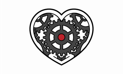 Fototapeta premium Flat Vector Illustration of a Heart Shape filled with Interlocked Mechanical Gears and Cogs representing the Mechanics of Love and Emotional Intelligence