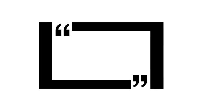 Black quotation mark symbol graphic.