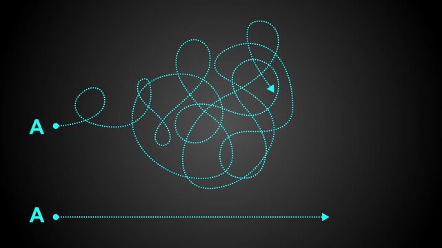Complex and easy way from point A to B. hand drawn doodle scribble chaos path lines. kids tracing paths. Motion graphics of concept. 4k video animation