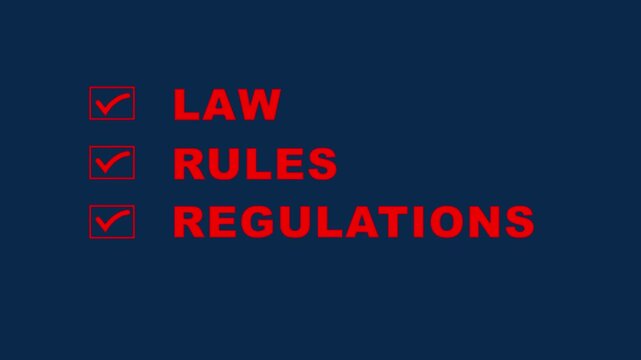 Compliance Law Rules Regulations Checklist Clipboard Animation 4K. Checklist law rules and regulations Banner writing text corporate compliance. 4k video animation