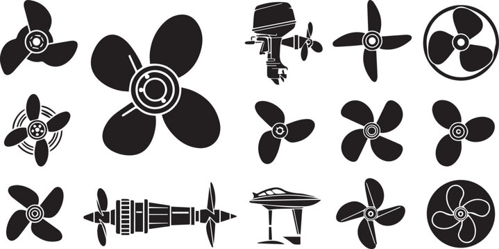 Propeller and Turbine Icon Set: Marine and Industrial Vector