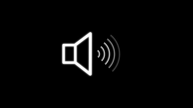 white sound icon audio music speaker animation on black background. sound Voice animated with speaker icon. Sound, music, speaker Audio technology, music, and sound. 4k Animation of speaker. 4k
