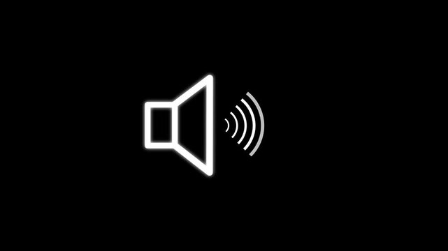 white sound icon audio music speaker animation on black background. sound Voice animated with speaker icon. Sound, music, speaker Audio technology, music, and sound. 4k Animation of speaker. 4k