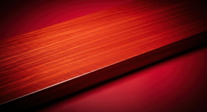 Close-up of polished Padauk wood with its characteristic deep red color and fine grain texture