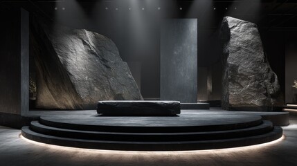 Obraz premium Dramatic stone stage set design with spotlight and modern ambiance