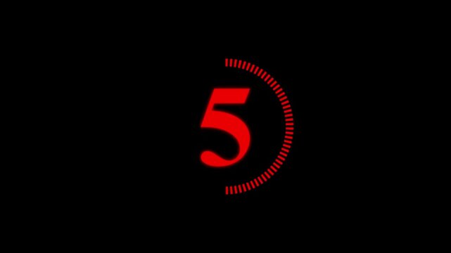 Random dial design illustration .Circle countdown timer one minute animation from 10 to 0 second animation . Modern flat design with animation . red color animation and black background . 4k video