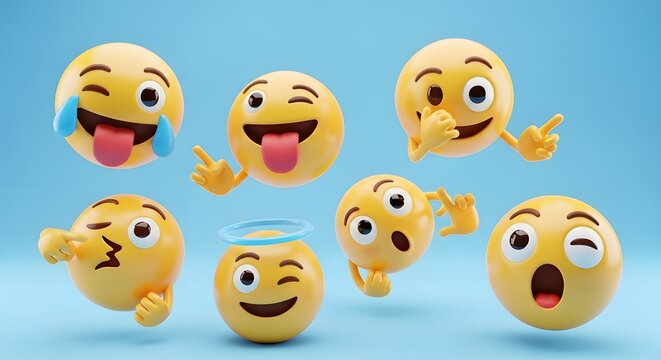 Collection of Expressive Emoji Characters in 3D Render.