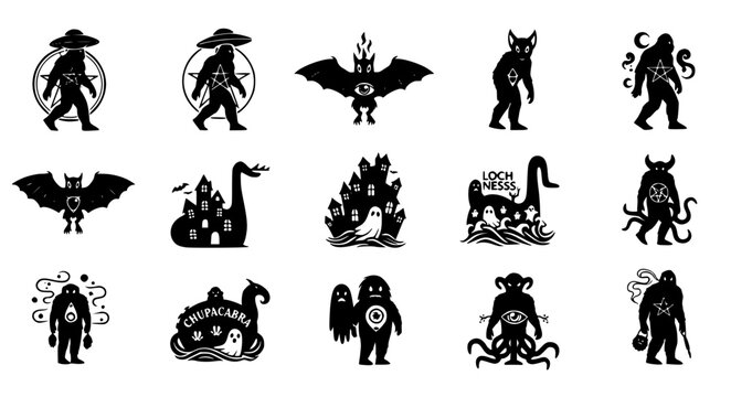 Cryptid Paranormal Vector Set with UFO Ghost and Haunted Symbols