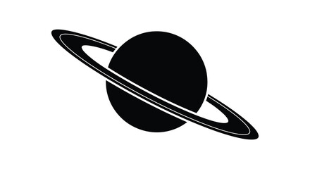 A striking black silhouette depicts saturn with its prominent rings against a stark white background silhouette high quality professional detailed modern © GDMala02