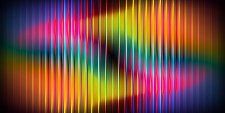 Abstract colorful geometric dynamic modern background. Futuristic glass texture, fractal ripple pattern, riddle glass effect across neon gradient