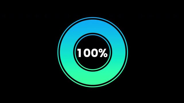 Gradient circular progress bar showing zero to one hundred percent completion status on a black background for digital user interface. 2