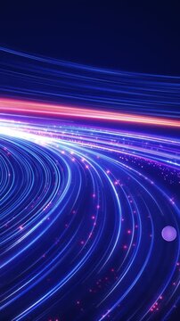 Digital data streaming in light trails background