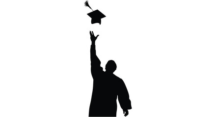 A graduate celebrates achievement by tossing their cap into the air captured in striking silhouette high quality professional detailed modern elegant © GDMala02