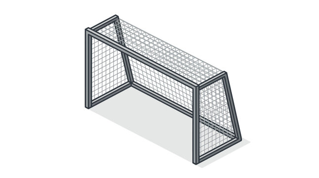 Isometric view of a classic soccer goal / football goal with a net, detailed sports equipment, isolated white background.