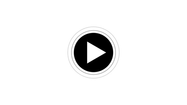 Video, audio play button icon animation. glowing play button animation. play button symbol inside black circle.white color audio play and white background. 4k video animation