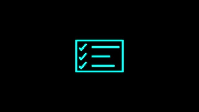 A simple cyan and black line drawing depicts a checklist with three check marks indicating completed tasks high quality professional detailed modern. 4k video animation