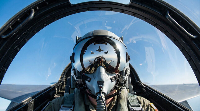 Fighter Pilot Cockpit Reflection Helmet Aviation Concept
