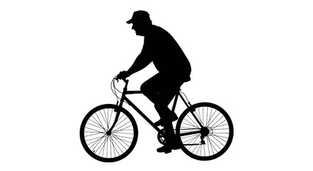 Obraz premium Silhouette of an elderly man riding a bicycle against a white background, showcasing active lifestyle and motion