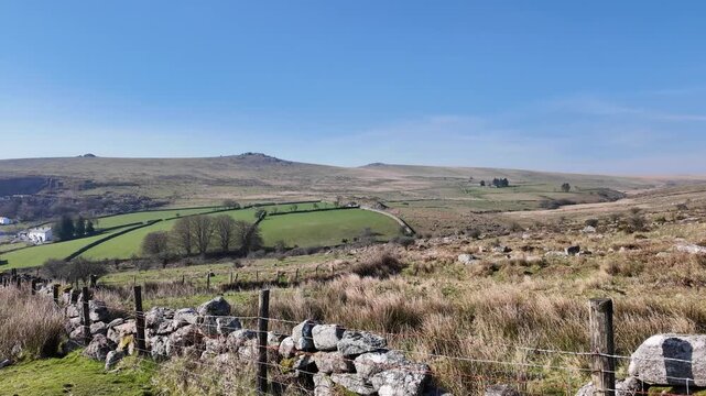 Merrivale Dartmoor Devon England UK. 20.03.2026. Video. Overview of Merrivale village and pub on western Dartmoor and a backdrop of hilltop Tors  a famous west country visitor attraction.