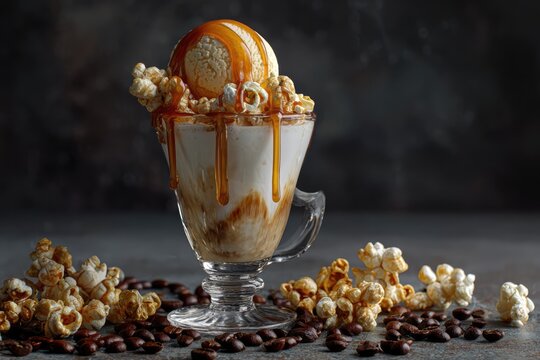 Gourmet Caramel Popcorn Ice Cream Sundae Delight.