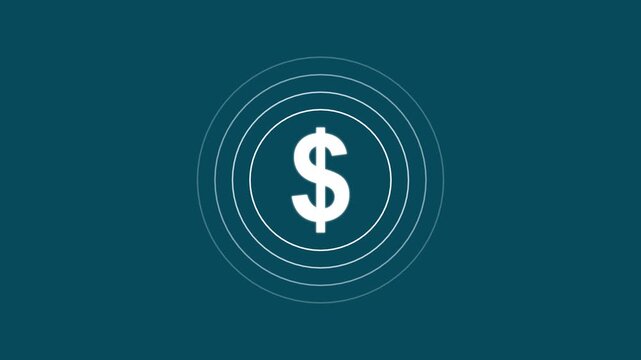 A simple graphic depicts a black dollar sign centered within a series of concentric circles high quality professional detailed modern elegant. animation. 4k video