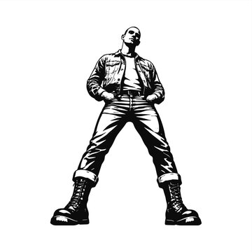 simple stencil drawing vector of punk skinhead boy