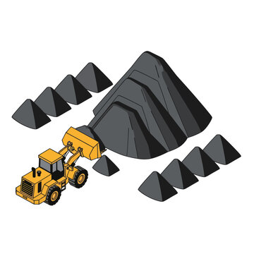 Isometric Loader Working at a Coal Mine with Piles.
