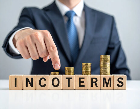Incoterms - Geschäftsmann zeigt auf das Wort "Incoterms"