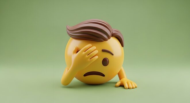 Embarrassed Emoji Character Covering Face with Hand.