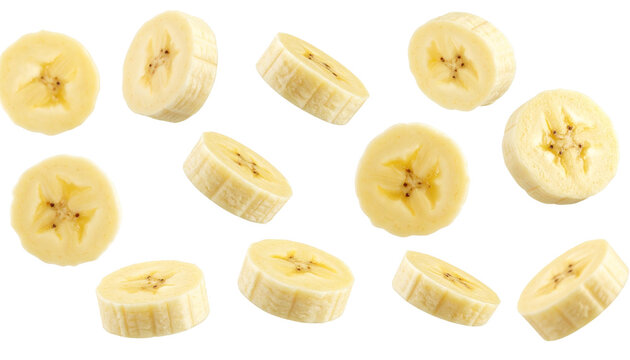 banana slices mid air isolated on transparent background