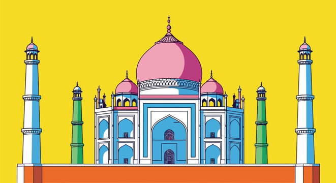 Colorful Stylized Illustration of the Iconic Taj Mahal Mausoleum.