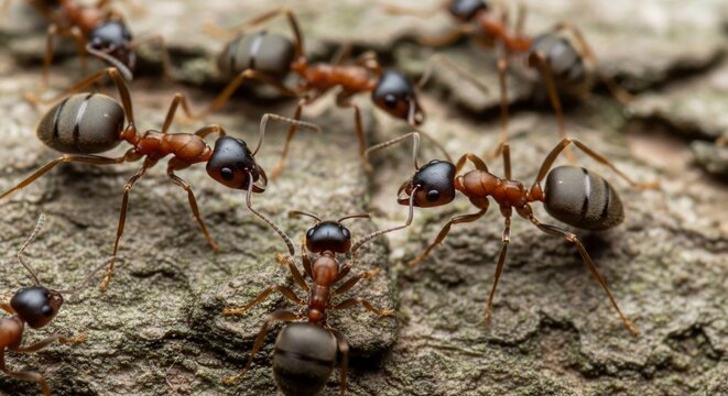 Ants on tree bark
