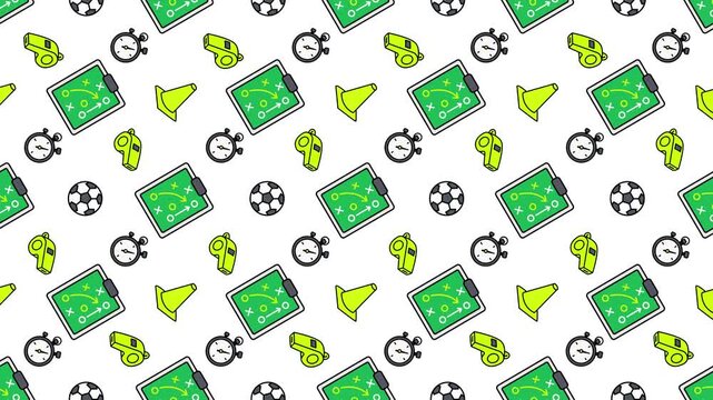 Football seamless pattern background with soccer tactics board and sports equipment