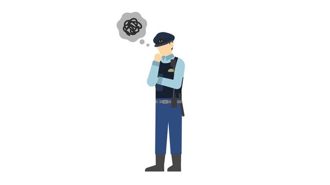 フラットイラストアニメーション：困っている男性警察官