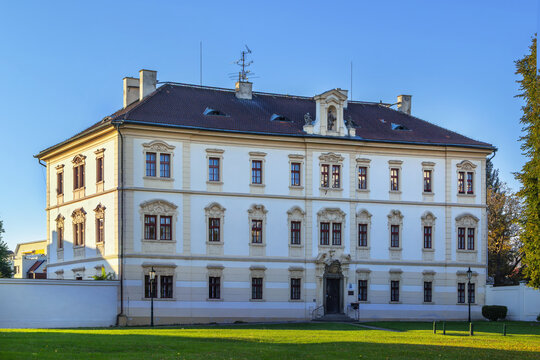 Diocese of Litomerice, Czech Republic. Baroque facade of Episcopal Palace under clear sky in bright daylight