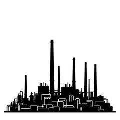 Fototapeta premium Silhouette of an Industrial Complex with Chimneys and Pipelines.