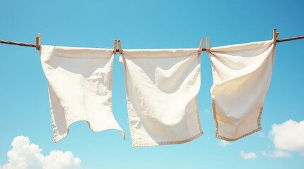 Tela de lino con textura sutil y pliegues naturales colgada en un tendedero rústico al aire libre