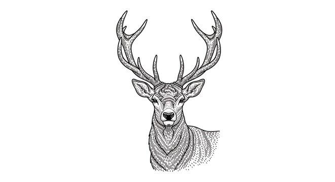 Detailed vector illustration of a deer's head with large antlers and fur texture