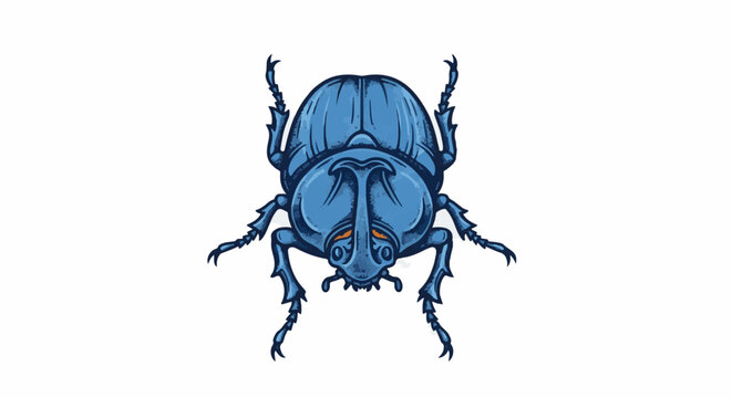 A detailed, blue, stylized beetle illustration on a white background