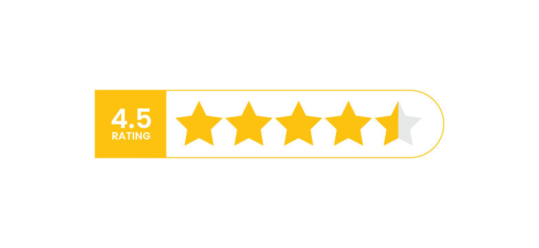 Yellow rating bar shows 4.5 stars out of five. Five stars partially filled, indicating high quality. Simple design fits digital or web interfaces. Clear, clean, professional look for user feedback