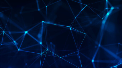 Fototapeta premium Abstract digital network of glowing nodes and connecting lines. Technological context. Network connection structure. Interweaving effect. Vector illustration