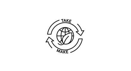 Fototapeta premium Circular Economy Concept: Take Make Recycle Globe with Leaf Icon