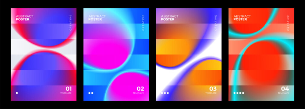 Set of Abstract Posters. Vibrant gradient stains and stripes. Bright blurred colors for creative graphic design. Vector illustration.	
